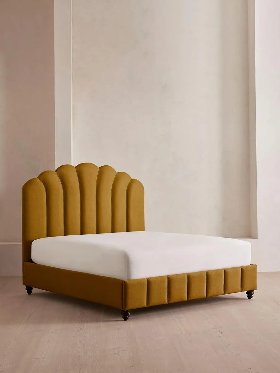 Manette Bed, with Twisted Cord, King, Linen, Turmeric