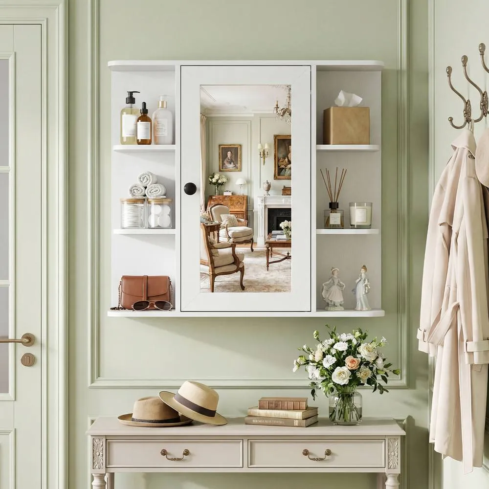 Costway Bathroom Wall Cabinet Modern Wall Mounted Medicine Cabinet with Mirror in White 5