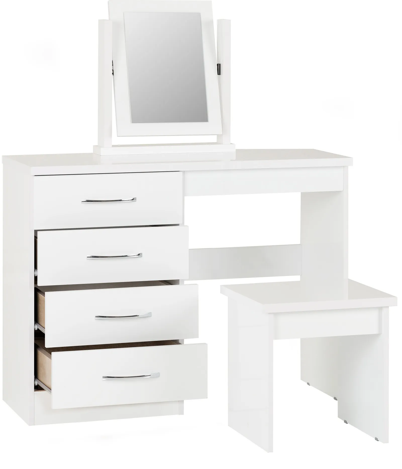 Seconique Nevada 4 Drawer Dressing Table Set in White 4