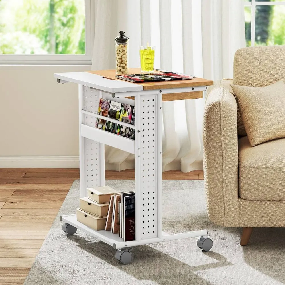 Costway Rolling Portable Desk Laptop Desk Wooden PC Table w/ Tilting Tabletop 4