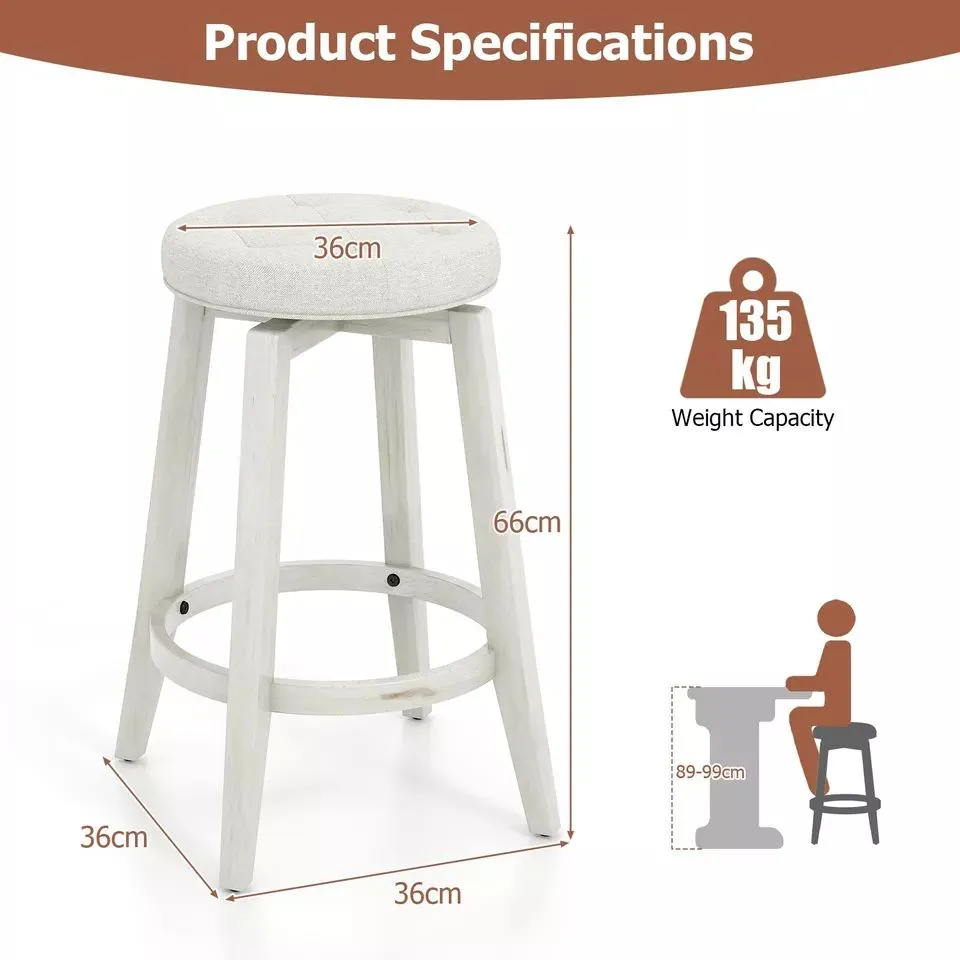Costway Set of 2 Bar Stools Kitchen Upholstered Chair 360 Swivel Pub Stool 66cm 2