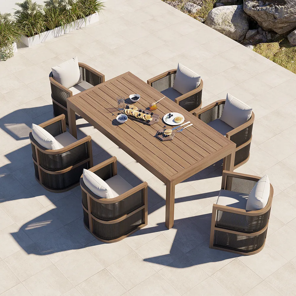 7-Piece Outdoor Rope Weave Dining Set with 6 Chairs