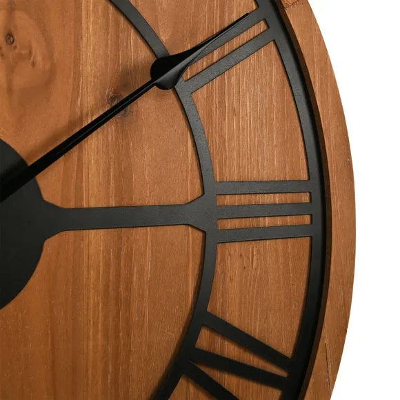 Hometime Rustic Wooden Round Wall Clock with Metal Bracket 2