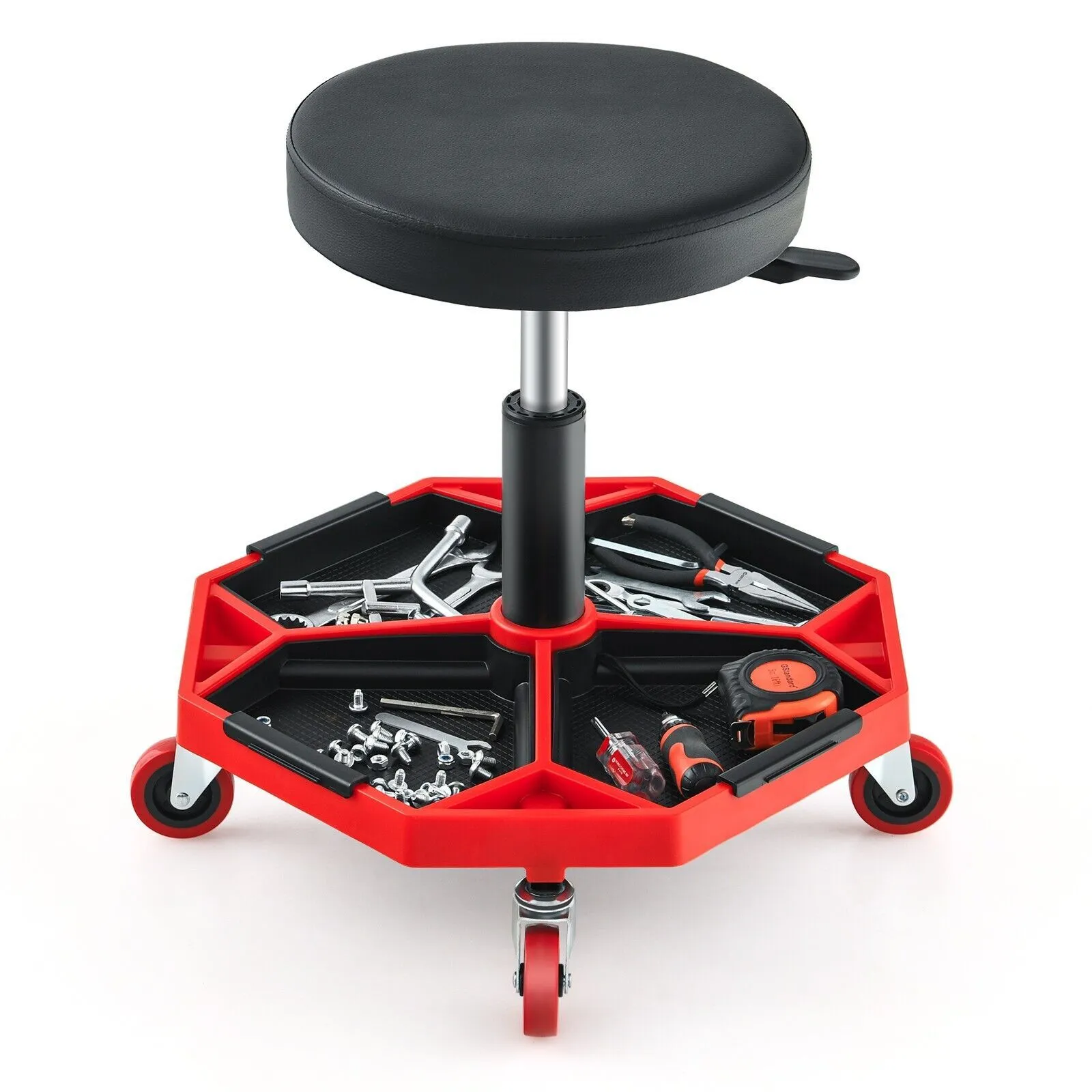 Costway Rolling Mechanic Stool Height Adjustable Workshop Creeper Seat 360 Swivel in Red