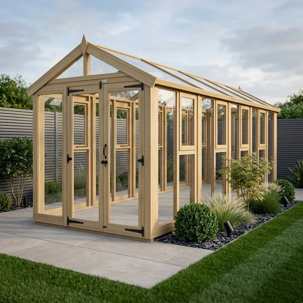 Buttercup Farm 6ft x 20ft Apex Glass Greenhouse - Pressure Treated Timber in Brown 2