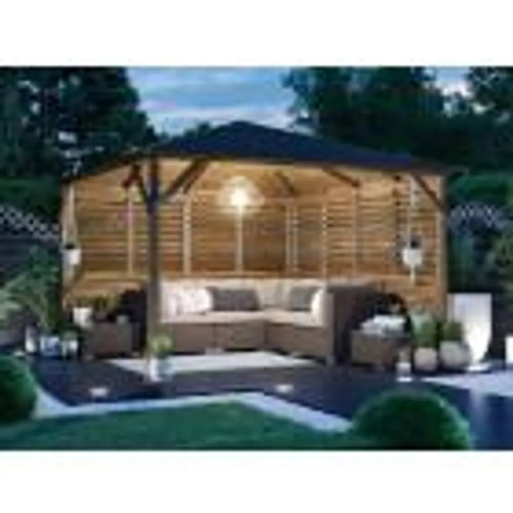 Dunster House Wooden Gazebo Kit 3x3m with Louvre Wall & Black Roof Shingles, Utopia in Brown 2