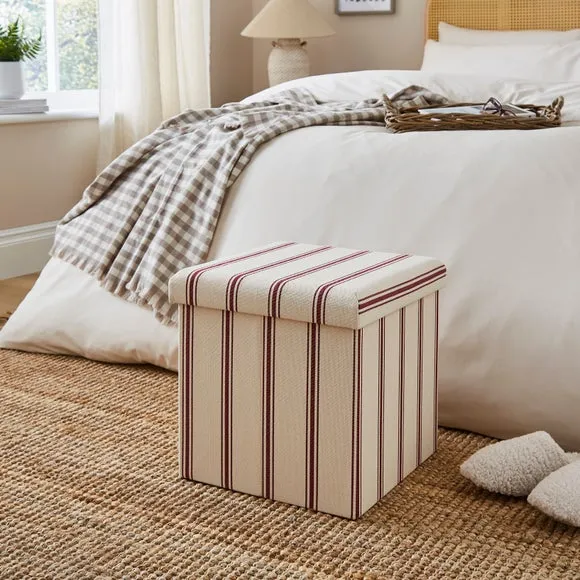 Faux Linen Folkstone Stripe Cube Ottoman 1
