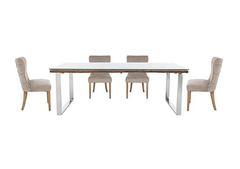 Chennai Dining Table with U-Leg Base and 4 Luxe Chairs - 180-cm - Taupe