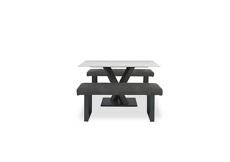Warrior Crystal White Compact Fixed Dining Table with 2 Standard Benches - White/Grey