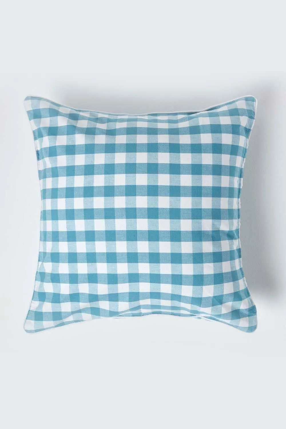 Homescapes Block Check Cotton Gingham Cushion Cover in Blue 1