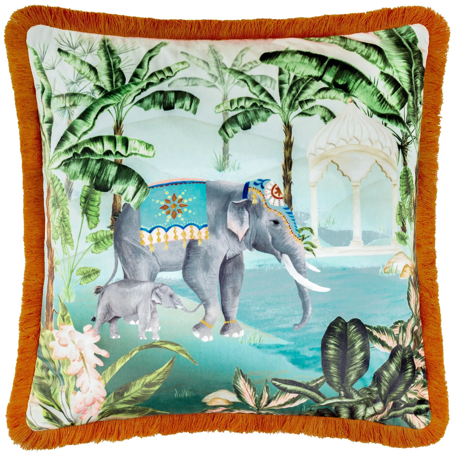 Paoletti Odisha Scene Printed Velvet Cushion 2