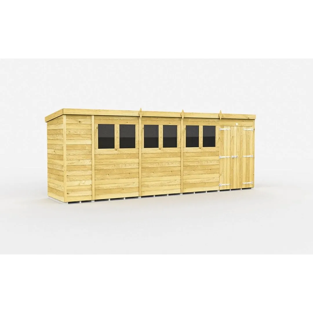Buttercup Farm 19 x 4 Feet Pent Shed - Double Door W/ Windows - L118 x W560 x H201 cm in Brown