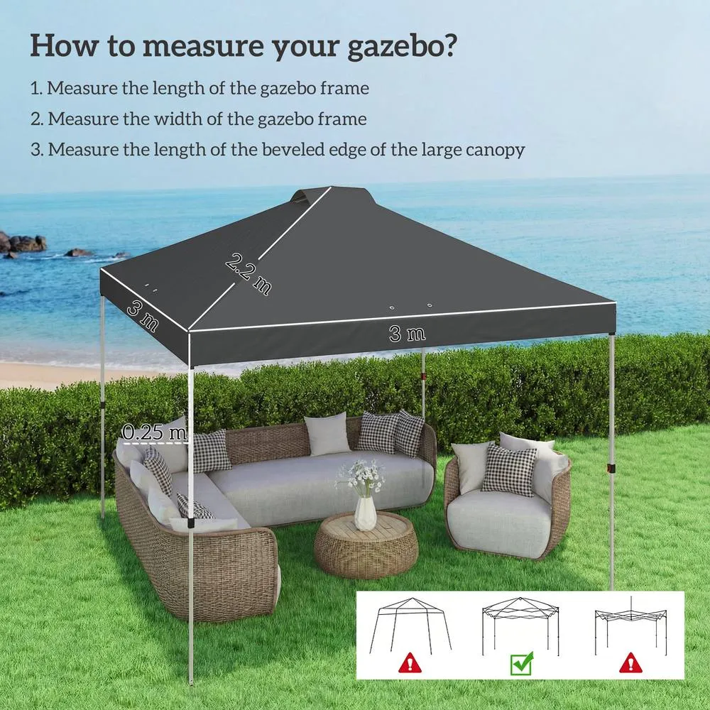 OUTSUNNY Gazebo Roof Replacement UV50+ Waterproof 3x3(m) Dark Grey 3