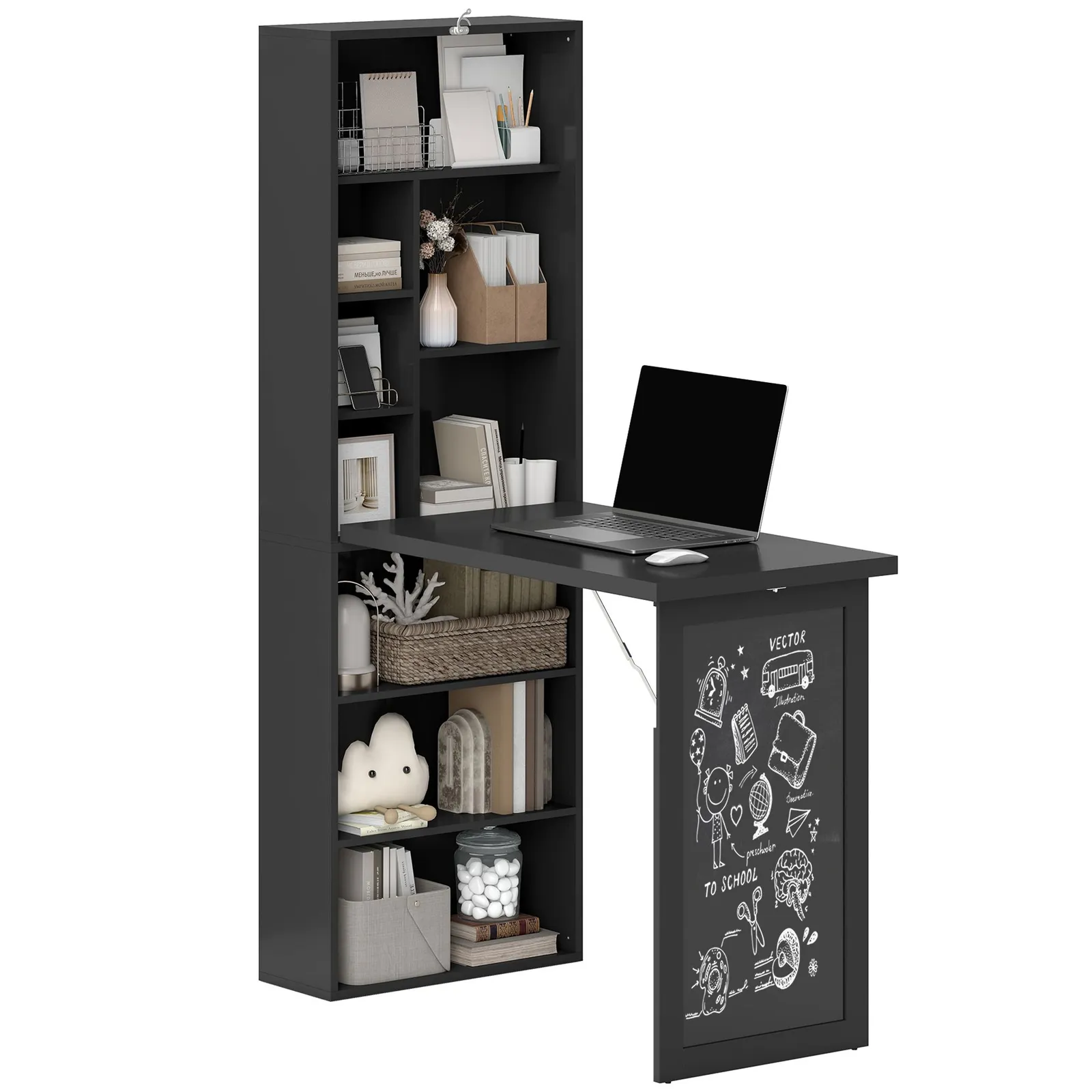 HOMCOM Convertible Desk with Blackboard Multi-function Workstation in Black 2