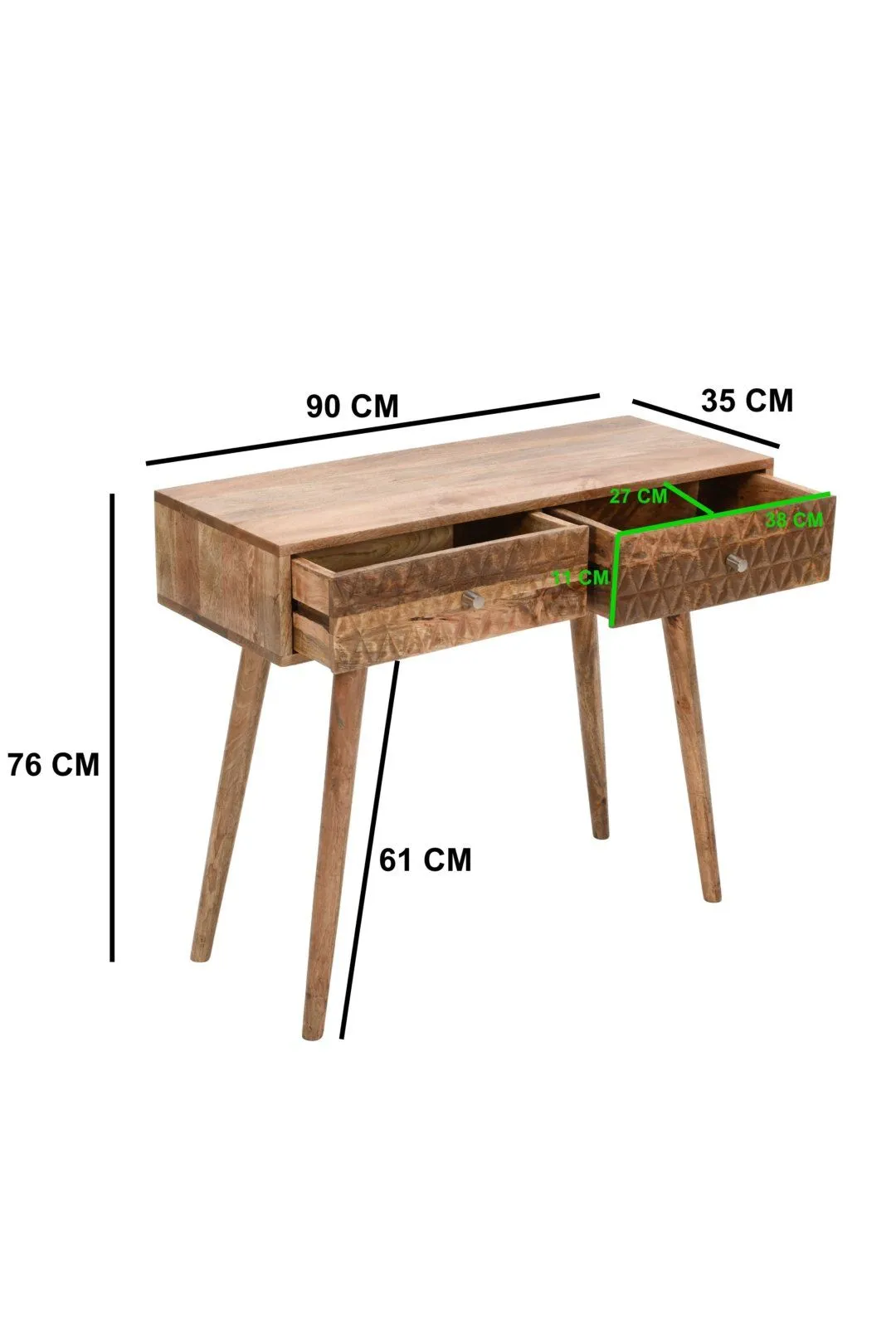 IH Design Ryleylight Light Mango Wood Console Table with 2 Drawers in Natural 6