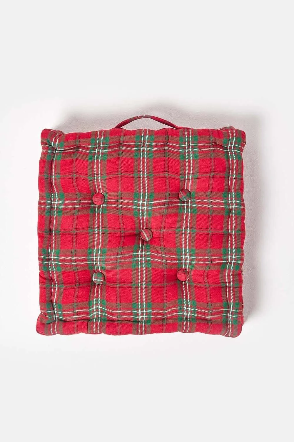 Homescapes Cotton Edward Tartan Floor Cushion in Red 3