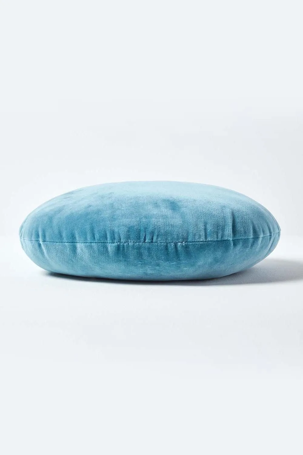 Homescapes Velvet Cushion, 40 cm Round in Blue 2