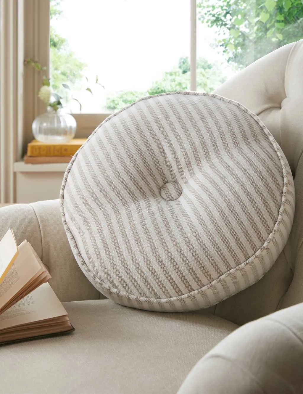 Laura Ashley Cornish Stripe Round Scatter Cushion Natural