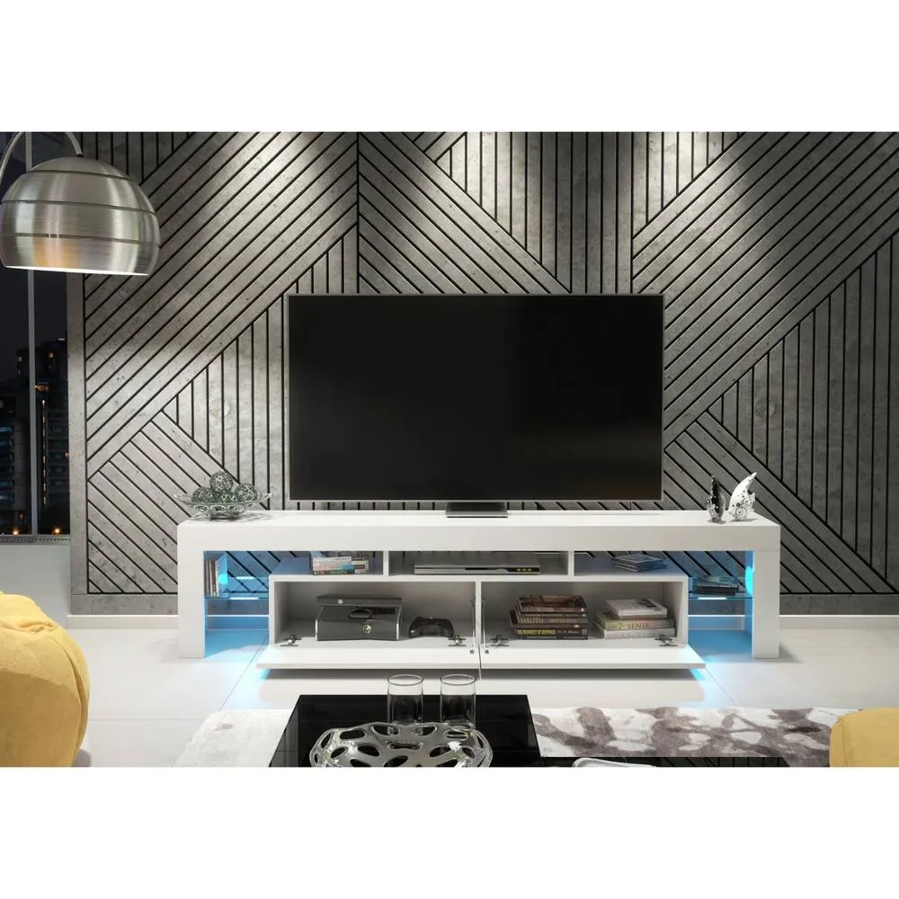 Creative Furniture Nova TV Unit 200cm - White with Gloss Doors + LED Lights 3
