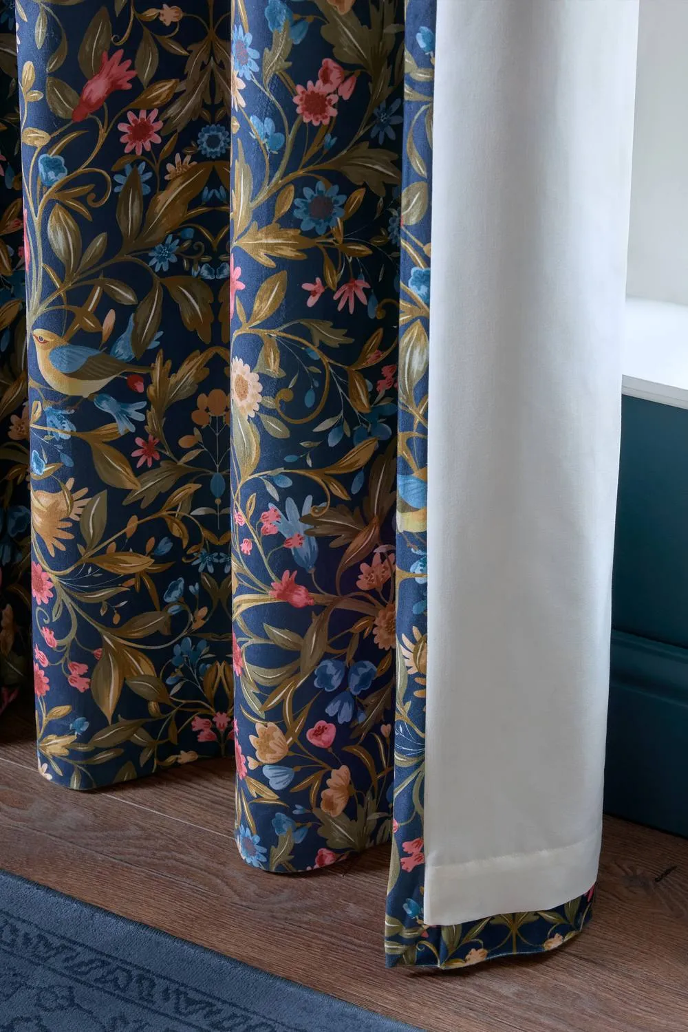 Catherine Lansfield 'Hedgerow Hopper' Lined Eyelet Curtains in Navy 5