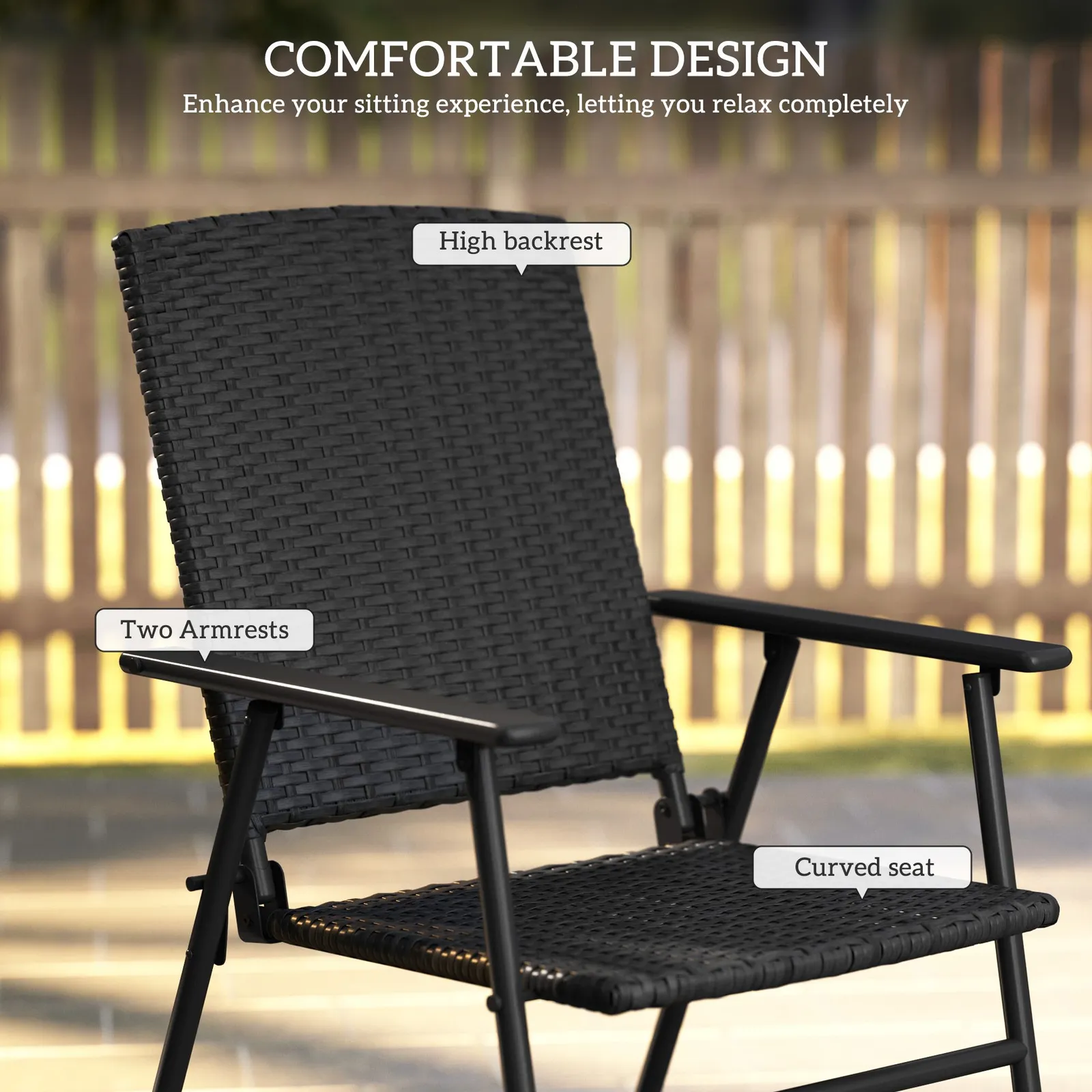 OUTSUNNY 2pcs Rattan Chair Foldable Garden Furniture w/ Armrest Black 6