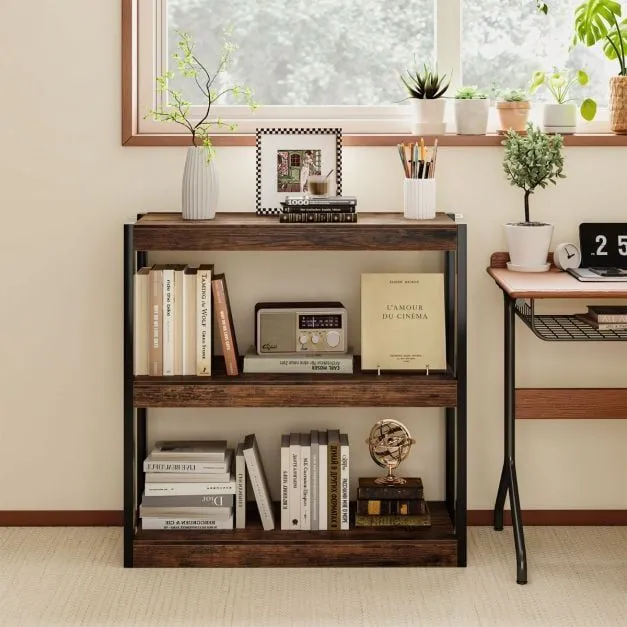 Costway 3 Tier Bookshelf Wooden Bookcase with Dual Anti-Tipping Kits Brown 4