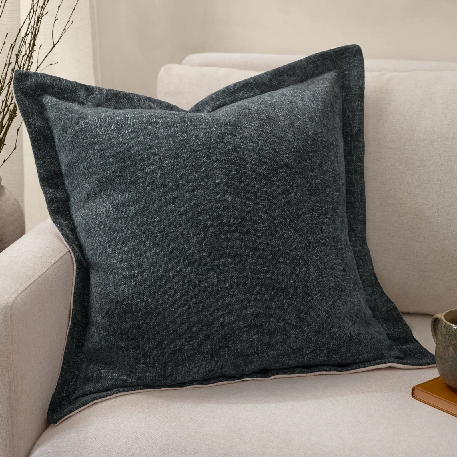 Yard Dune Velvet Chenille Cushion in Dark Blue 1