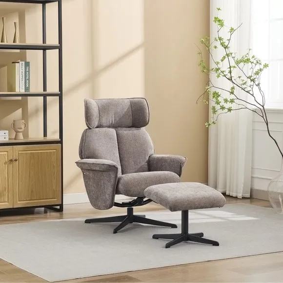 Gretna Chenille Swivel Chair with Footstool