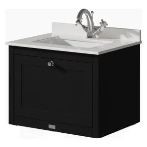 Bayswater Hartleigh Matt Black Traditional Wall Hung Vanity Unit & 1 Tap Hole White Marble Top Basin - 600mm 2