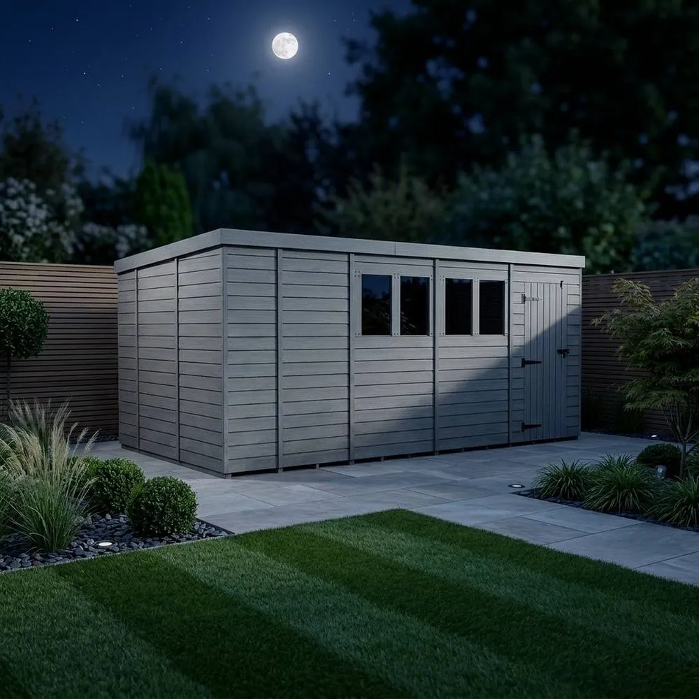 Buttercup Farm 17ft x 10ft Composite Pent Garden Shed Single Door With Windows in Grey 3
