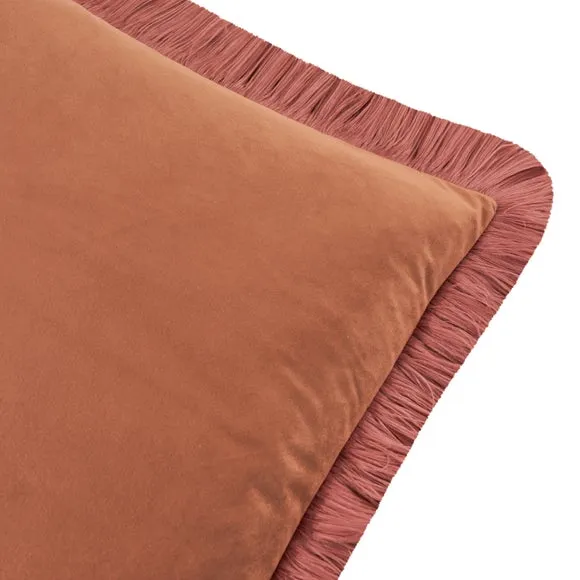 Furn Halo Fringed Velvet Cushion Chestnut/Slipper 50 X 50Cm, Brown 3