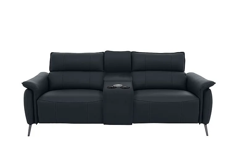 Jude Leather 3 Seater Power Recliner Sofa with Smart Console, Power Headrests and Power Lumbar - Montana Navy