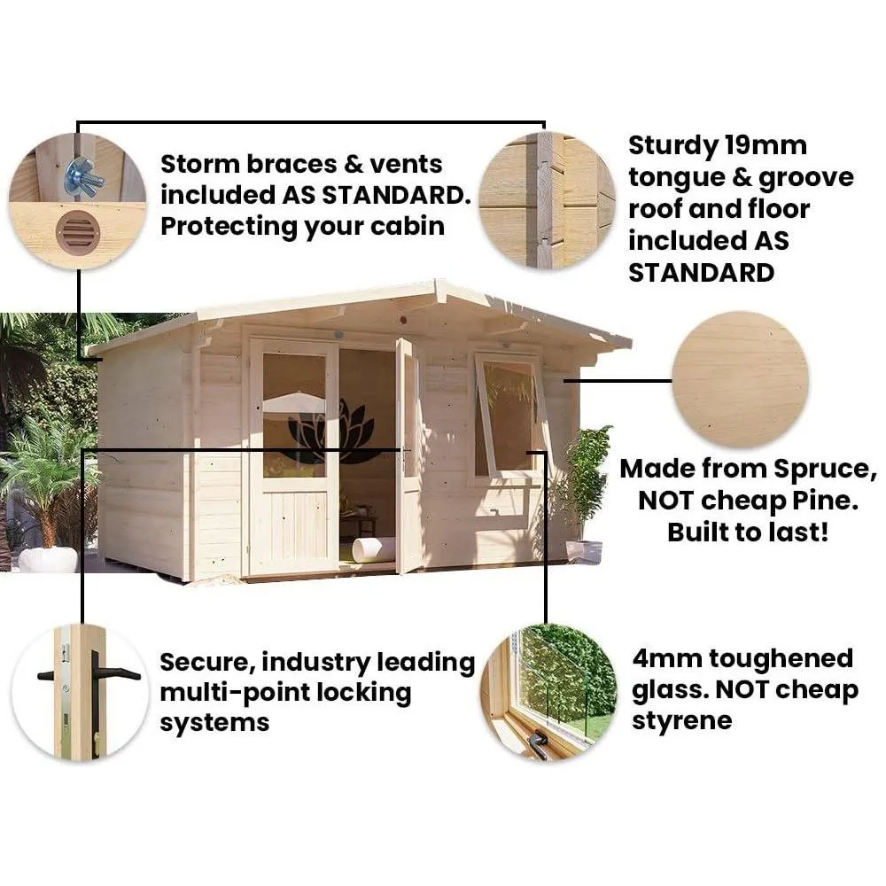 Dunster House Log Cabin W4m x D2.5m / W13' x D8' 45mm Wall Thickness in Natural White 4