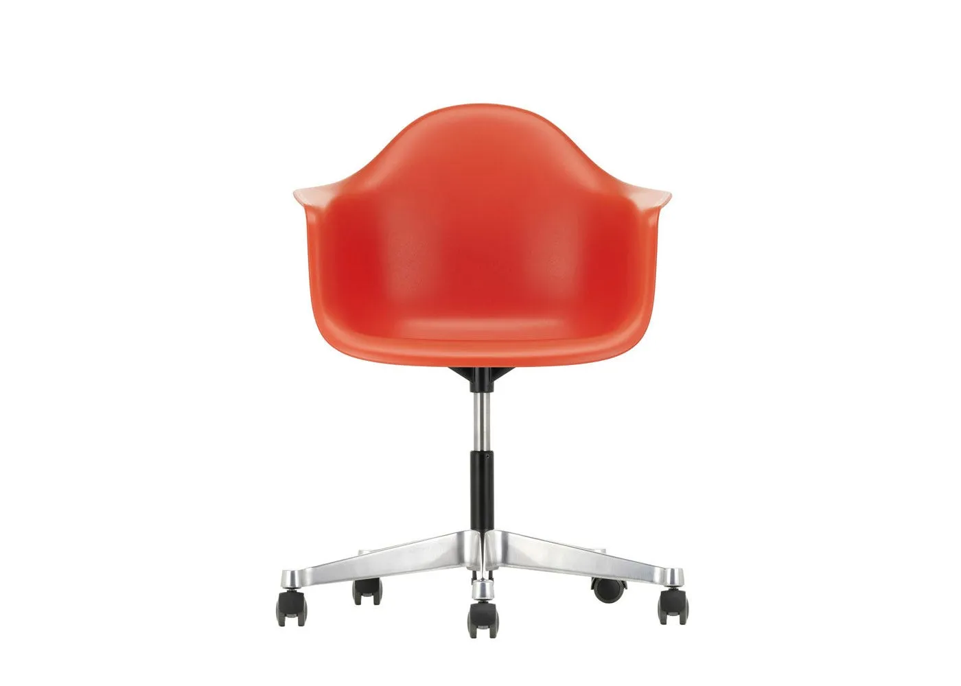 Vitra Eames PACC Armchair New Height Poppy Red Alumimium Base Hard Floor Castors 1