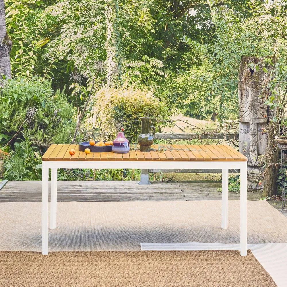 sweeek 8-seater Acacia Wooden Garden Table With Rounded Corners in White 6