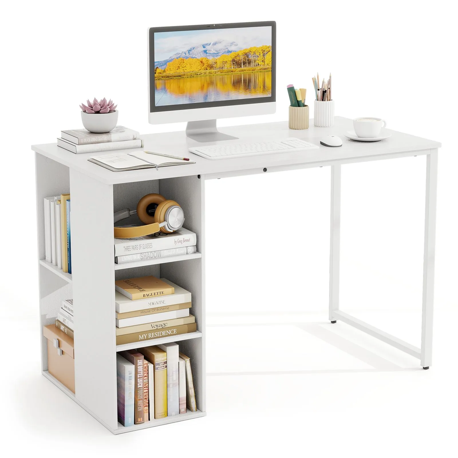 Costway 115 CM Computer Desk Modern Home Office Desk in White