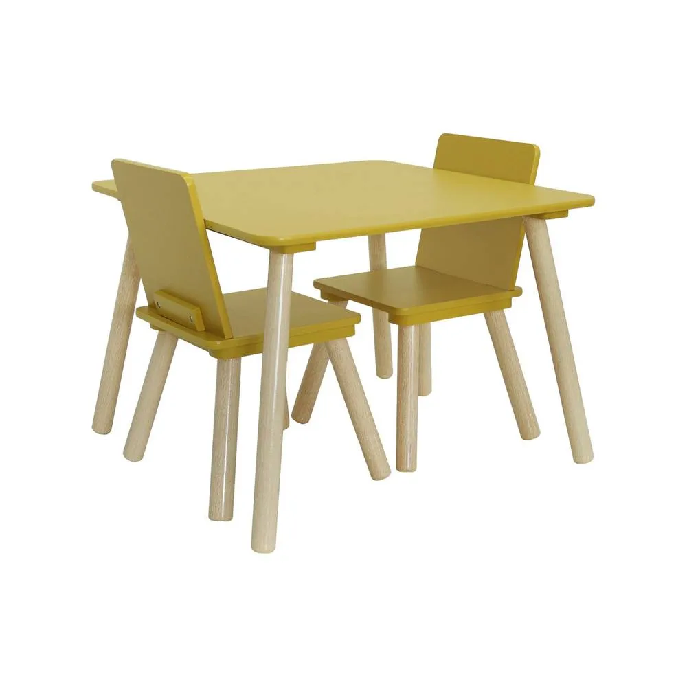 sweeek Children's square table with 2 chairs pine legs in Yellow 4