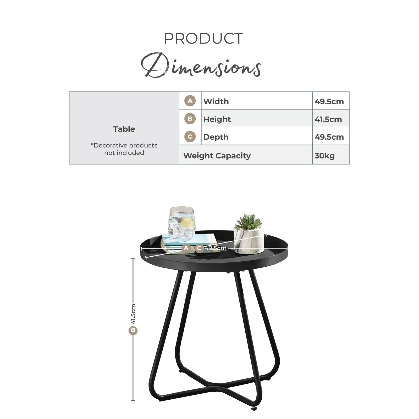 FurnitureboxUK Lyon Metal Outdoor Round Side Table in Black 4