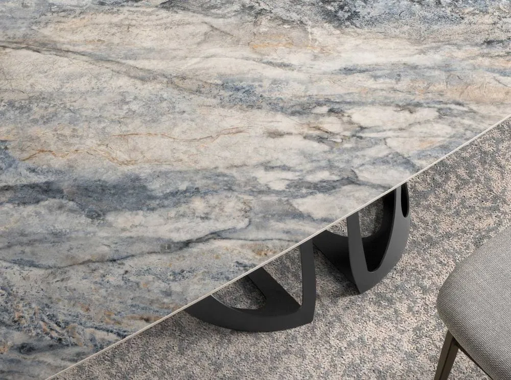 Angel Cerda Oval Blue Porcelain Marble Dining Table with Black 5