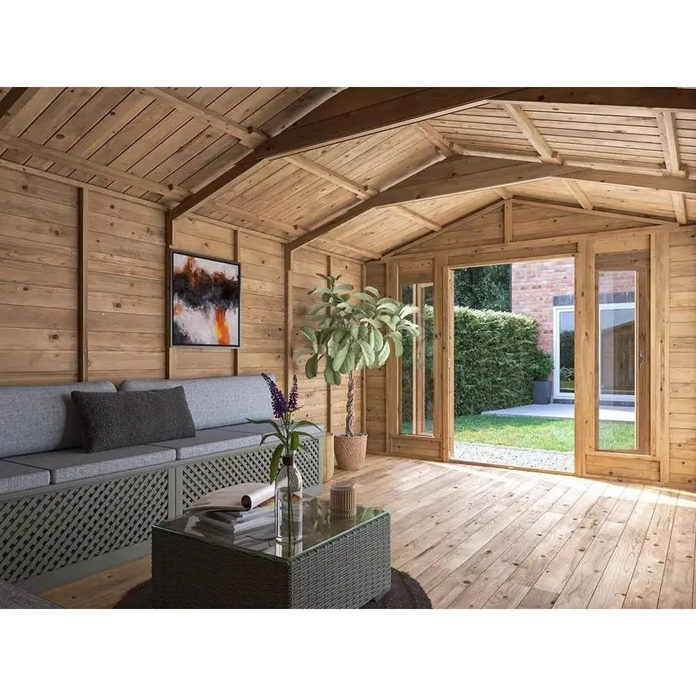 Dunster House Summerhouse 3m x 4.8m (10' x 16') Apex Roof, RagePanda Modular in Brown 4