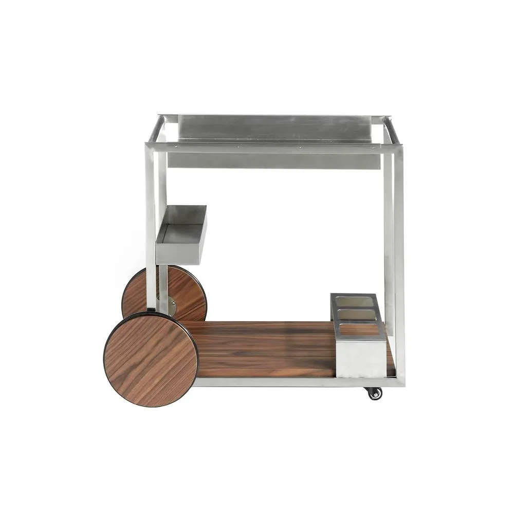Angel Cerda Minibar Trolley Polished Steel & Walnut Veneer in Brown 2