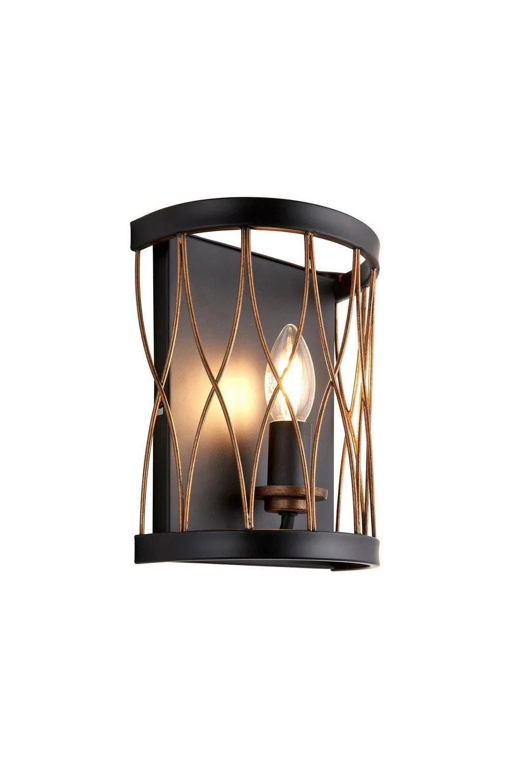 Netlighting Heston 1 Light Indoor Candle Wall Light Matt Black Rustic Bronze Effect E14 in Brown