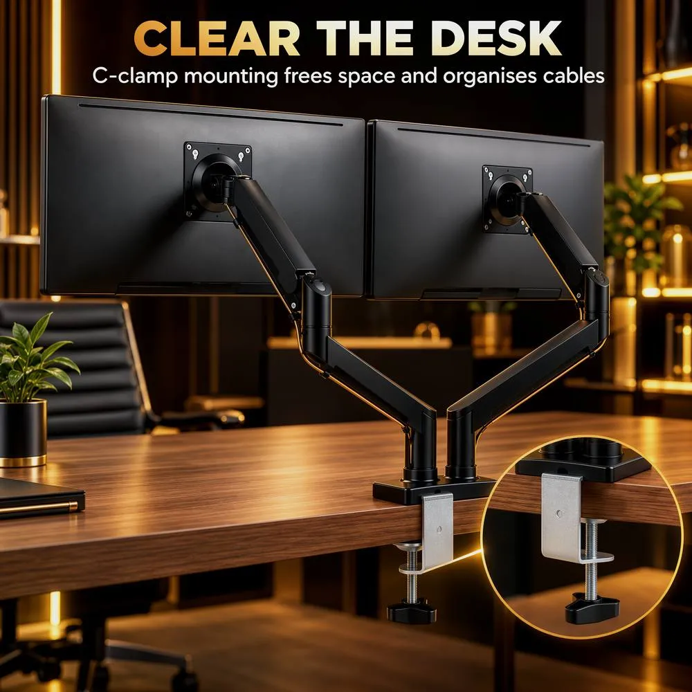 HOMCOM Dual Monitor Stand for 2 Screens up to 32", Height Adjustable, Black 6