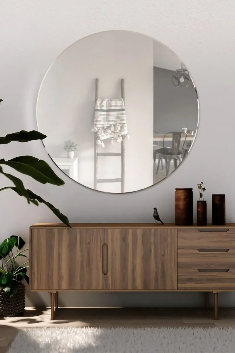 MirrorOutlet All Glass Bevelled Classic Design Round Mirror 100 x 100CM in Silver