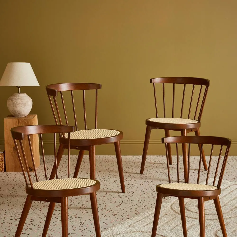 sweeek Set Of 4 Wooden & Caned Chairs in Dark Brown 1