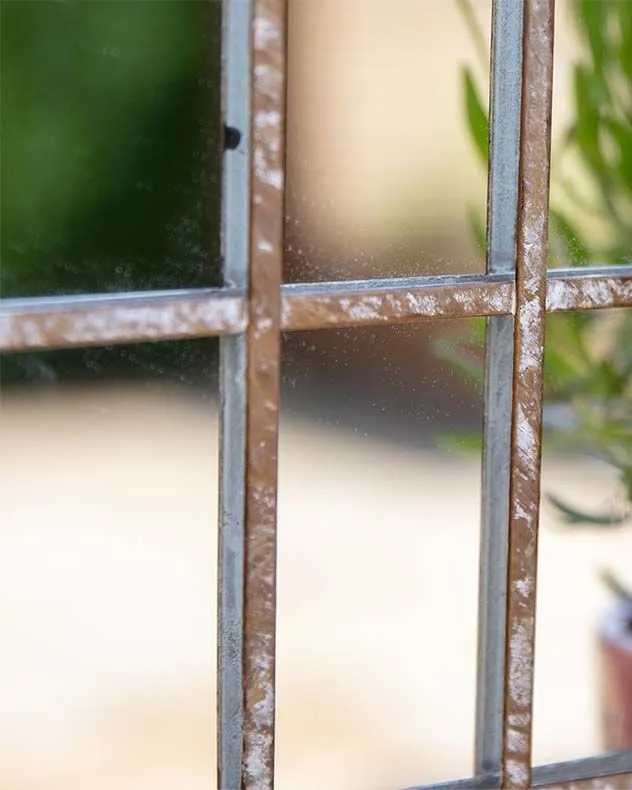 Dibor Vintage Indoor Outdoor Distressed Finish Arched Garden Mirror H60cm x W36cm in Silver 5