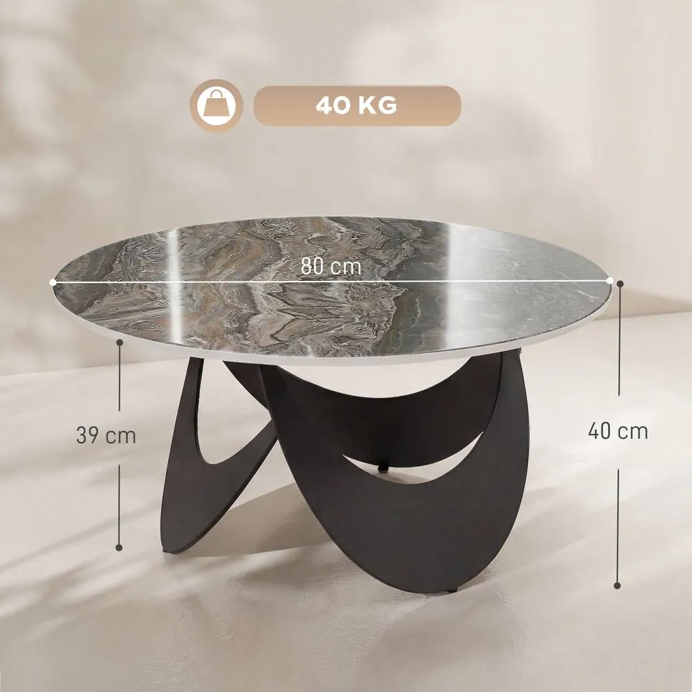 HOMCOM Coffee Table Sintered Stone Top Brown & Black 3