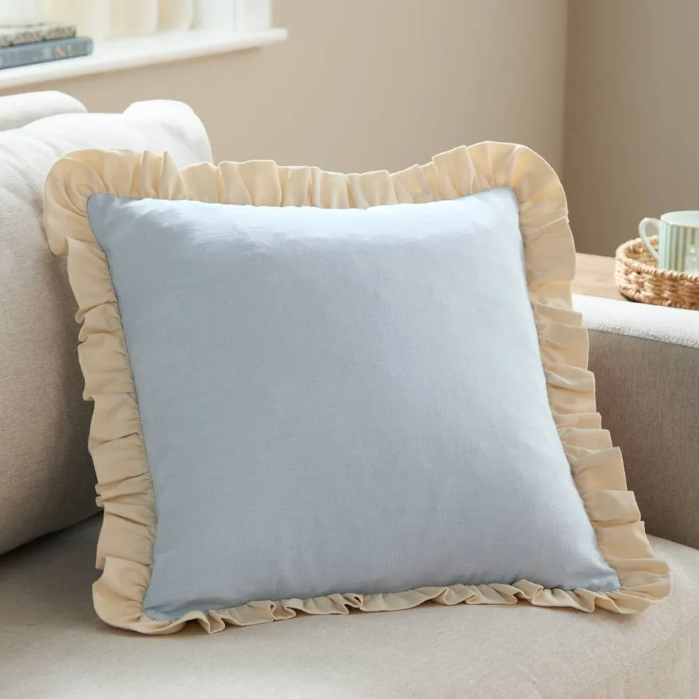 Wylder Effie 100% Cotton Plain Ruffle Cushion in Baby Blue 1