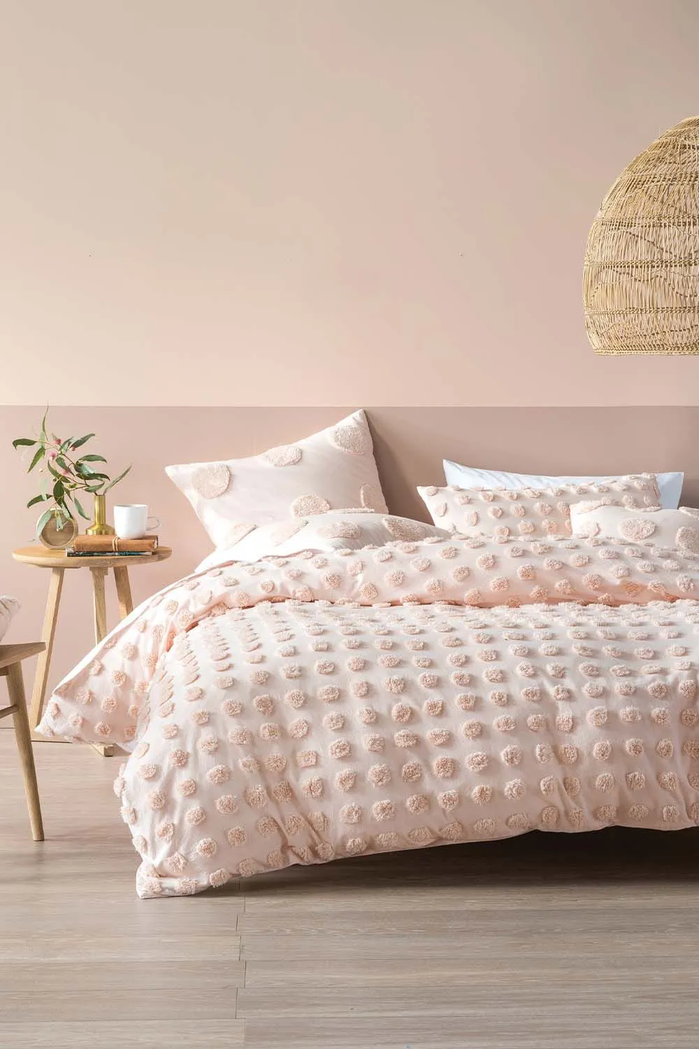 Linen House Haze Tufted Polka Dot Duvet Cover Set in Peach