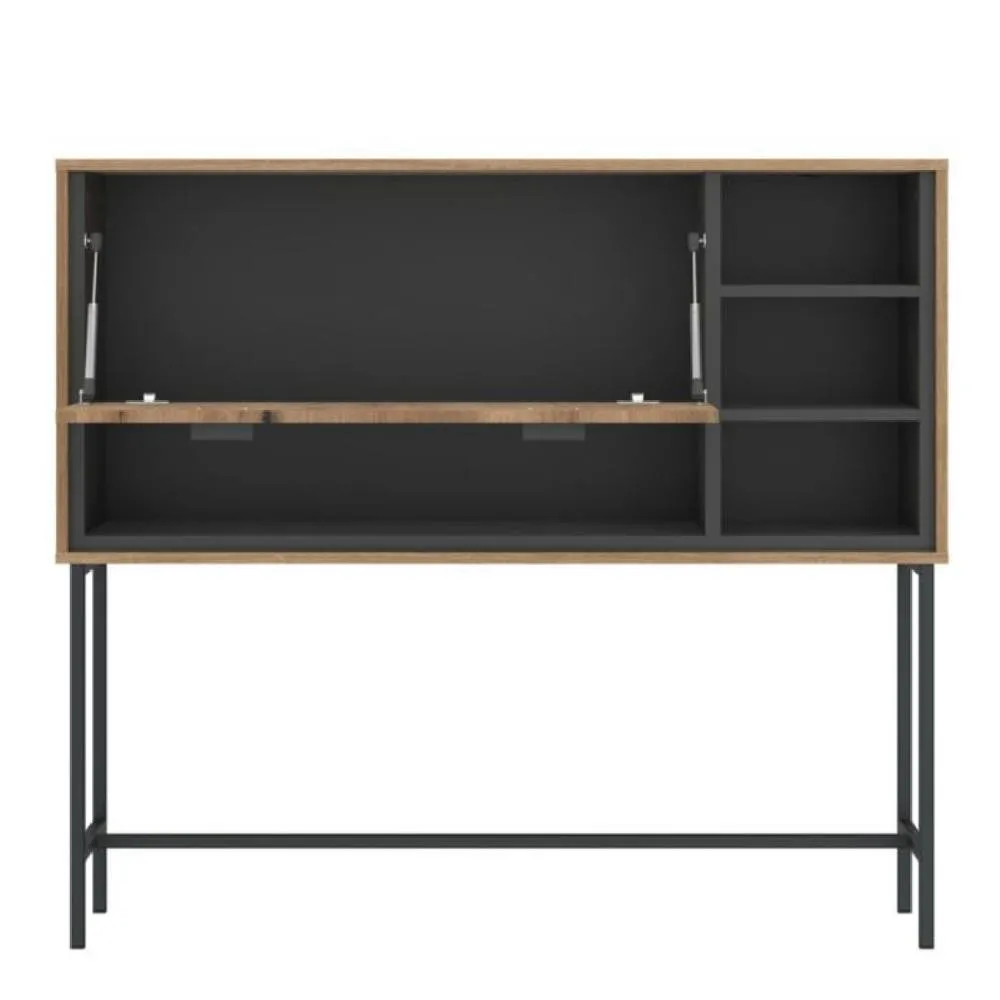 netfurniture Soho Bar Table with 1 Flap in Oak/Grey in Brown 2